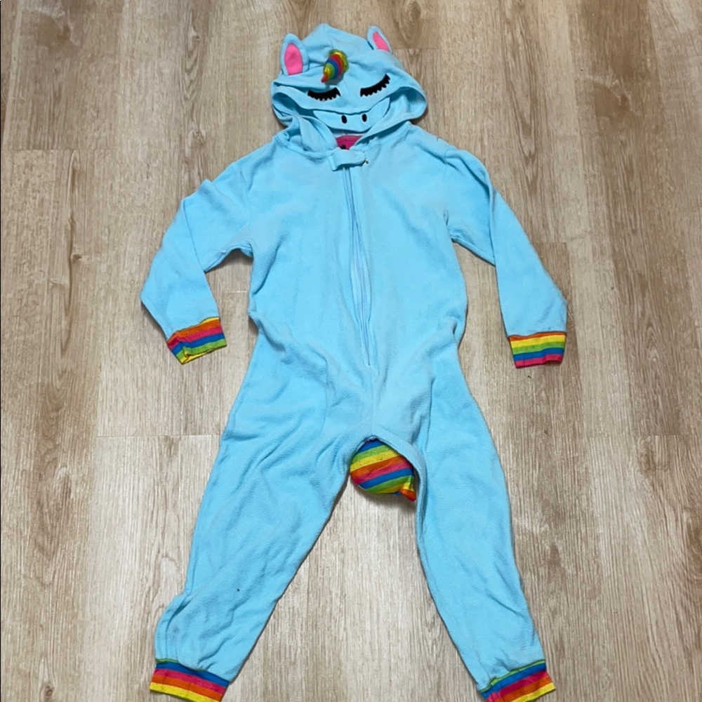 Under Disguise Girl’s sz 8 Blue Fleece One Piece Unicorn Outfit Costume one-size